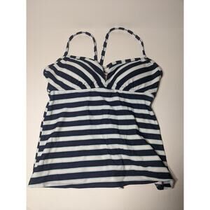 Tankini Top Kona Sol Navy Small Blue Striped Keyhole Swimwear Tunnel Back Modest